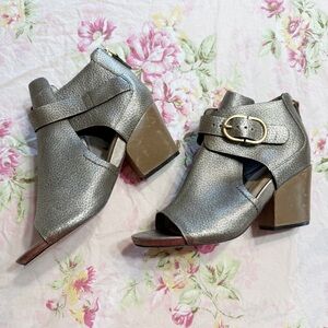 Naked Feet Lyra Open Toe Booties in Metallic Leather